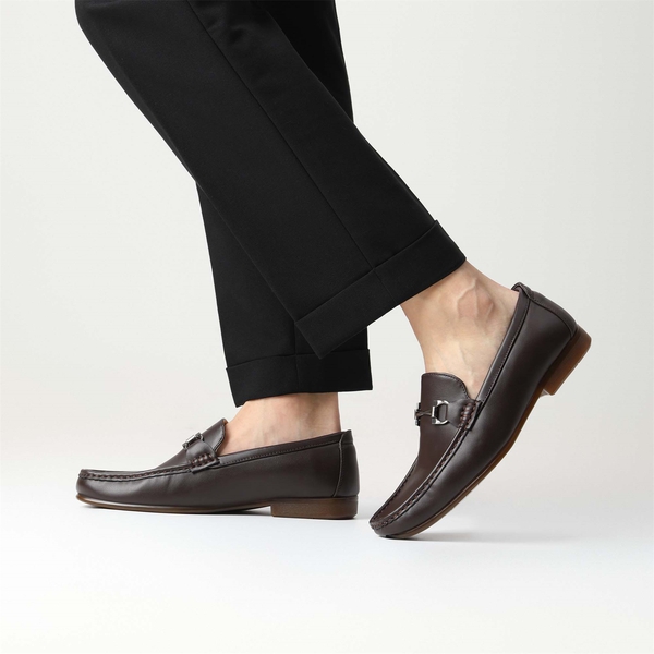Men's PU Leather Metallic Horsebit Loafers - COFFEE - 6